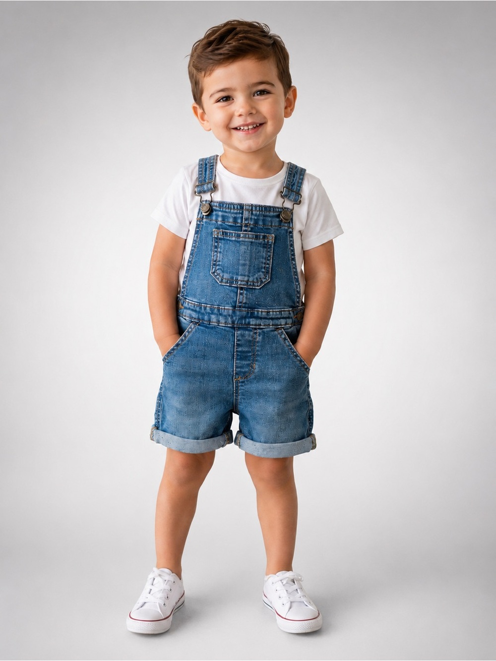 Okie Dokie Toddler Denim Short Overalls 3T Rolled Cuff Bib Shorts unisex